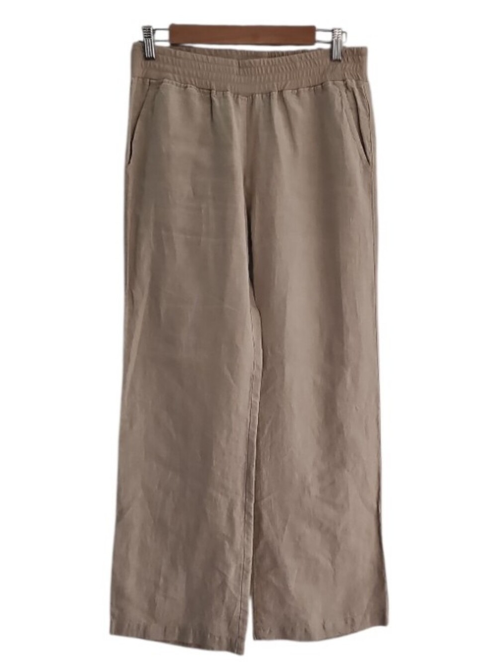 Allen Allen 100% Linen Wide Leg Pants Women S Taupe Pull On Resort Casual Chic